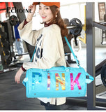 Echoine Woman Casual Travel Bag Sports Gym Laser Sequin Letter Print