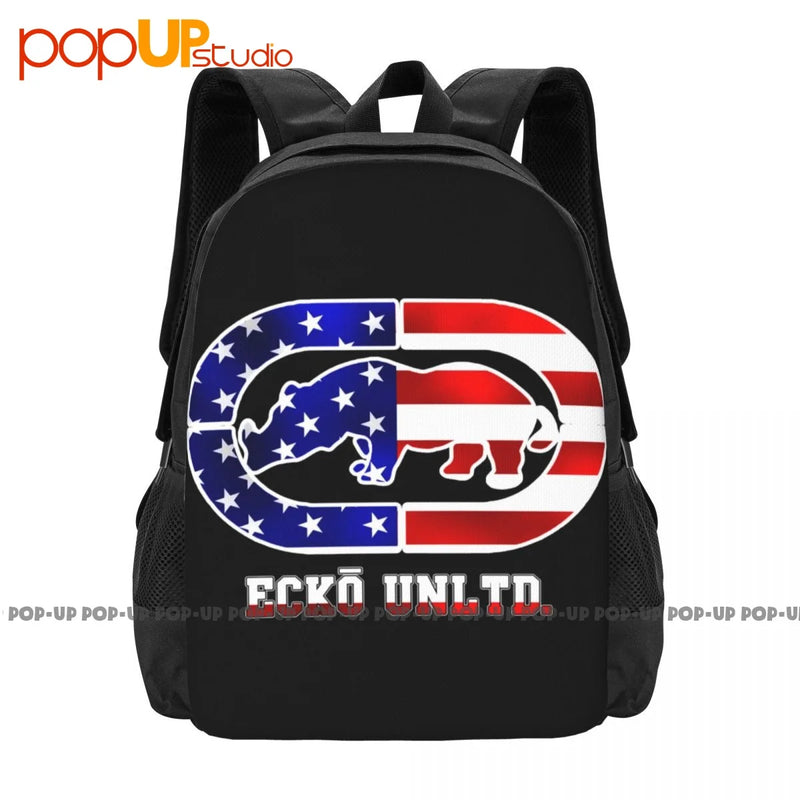 Ecko_Unltd Reflective Silver Outlined Flag Backpack Large Capacity