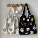 Dog Cartoon Canvas Tote Bag Eco-Friendly Woman Shoulder Bag