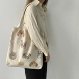 Dog Cartoon Canvas Tote Bag Eco-Friendly Woman Shoulder Bag