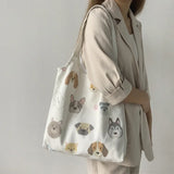 Dog Cartoon Canvas Tote Bag Eco-Friendly Woman Shoulder Bag