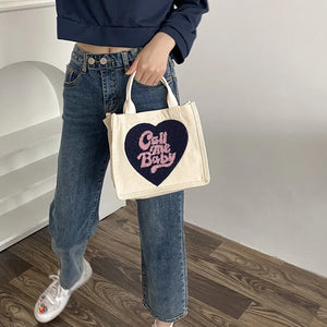 Eco Cotton Daily Handbag Lovely Fresh Plush Love Portable Canvas Bag