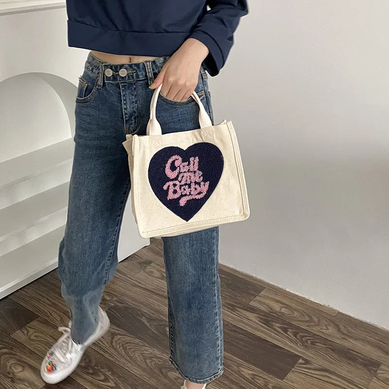 Eco Cotton Daily Handbag Lovely Fresh Plush Love Portable Canvas Bag