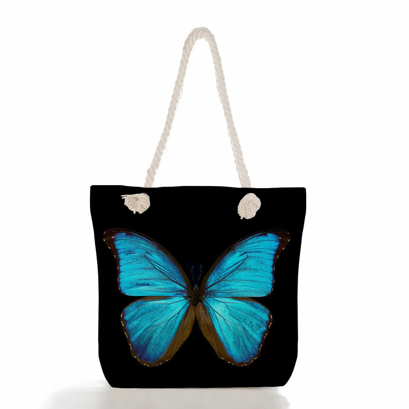Eco Friendly Large Tote Bag Cartoon Butterfly Print Women's Beach Bag