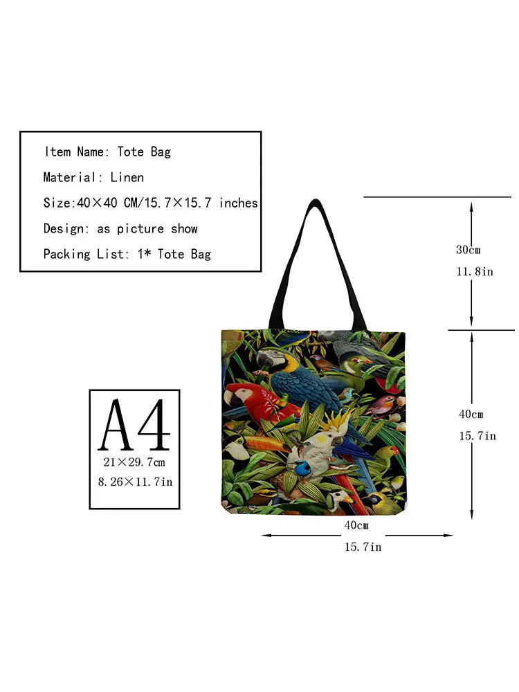 Eco Friendly Foldable Large Capacity Shopping Bag Cartoon Parrot Tote Bag