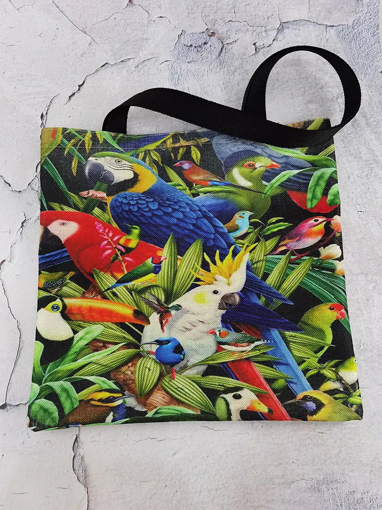 Eco Friendly Foldable Large Capacity Shopping Bag Cartoon Parrot Tote Bag