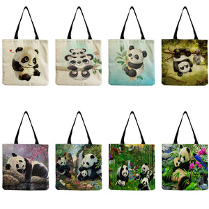 Eco-Friendly Panda Print Shoulder Bag Teacher Gift Lady Tote Chinese Style