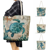 Eco Ocean Series Beach Bag Travel Tote Octopus Turtle Print
