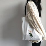 Flowers Printed Canvas Shoulder Bag for Women