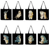 Animal Print Eco Reusable Shoulder Bag Women's Tote Cat Shark Design