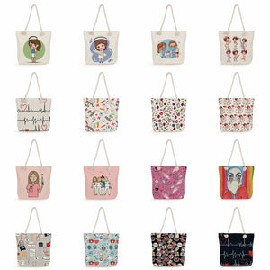 Reusable Print Shopping Bag Cartoon Nurse Handbags Customizable Beach Bag