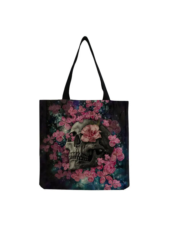 Floral Sea Skull Reusable Shopping Bag Shoulder Handbag