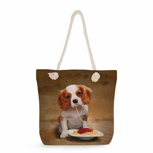 Eco Reusable Storage Handbags For Ladies Dog Print Shopping Bag
