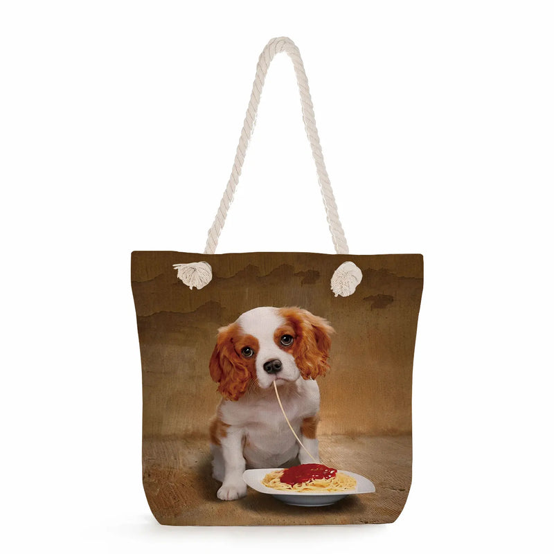 Eco Reusable Storage Handbags For Ladies Dog Print Shopping Bag