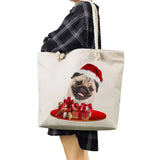 Pug Dog Print Eco Reusable Storage Handbag, Grocery Tote Shoulder Bag