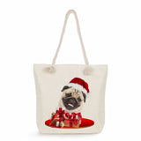 Pug Dog Print Eco Reusable Storage Handbag, Grocery Tote Shoulder Bag