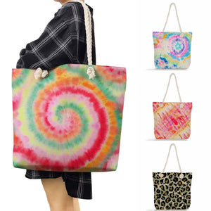 Leopard Tie Dye Reusable Rope Handbag Thick Shoulder Bag