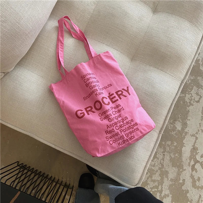 Reusable Rose Pink Cotton Shoulder Bag for Women