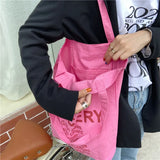 Reusable Rose Pink Cotton Shoulder Bag for Women