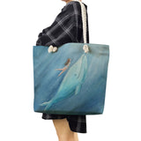 Girl Whale Sea Linen Totes Shoulder Bag
