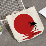 Cat Print Linen Tote Bag Women's Eco-Friendly Shoulder Handbag