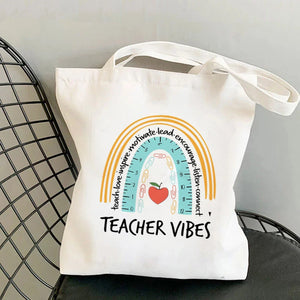 Rainbow Teacher Eco Shoulder Bag Canvas Shopping Tote Large Ladies Travel Bag