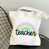 Rainbow Teacher Eco Shoulder Bag Canvas Shopping Tote Large Ladies Travel Bag