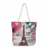 Eiffel Tower Print Handbags High Capacity Travel Beach Bag Women Totes