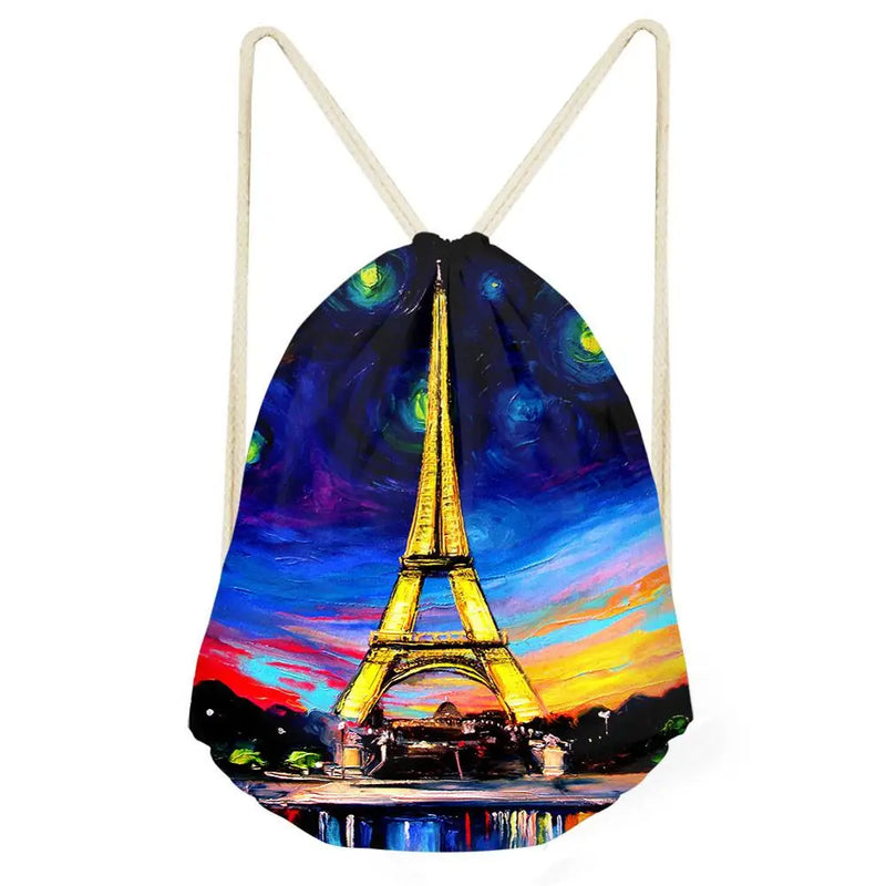 Eiffel Tower Drawstring Bag Women School Backpack