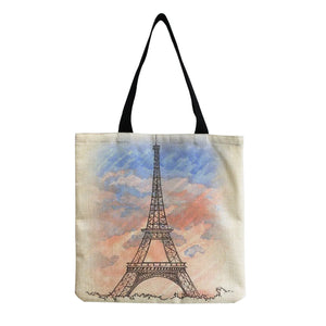 Eiffel Tower Printed Shoulder Bag For Women Building Printing Lady Shopping Bags