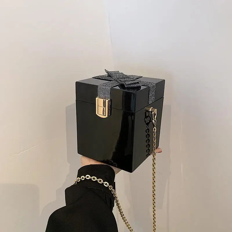 Bow Pvc Handbag Acrylic Metal Chains Box Party Bags