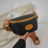 Contrast Colour PU Leather Waist Bags For Women Fanny Packs Female Waist Pack