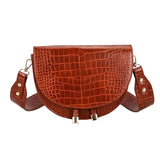 Crocodile Pattern Crossbody Bag For Women Half Round Solid Pu Leather Handbag