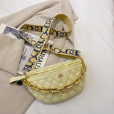 Diamond Lattice PU Chain Waist Bag For Women Stylish Applique Waist Pack