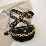 Diamond Lattice PU Chain Waist Bag For Women Stylish Applique Waist Pack