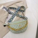 Diamond Lattice PU Chain Waist Bag For Women Stylish Applique Waist Pack
