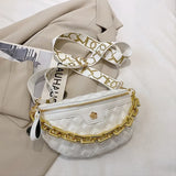 Diamond Lattice PU Chain Waist Bag For Women Stylish Applique Waist Pack