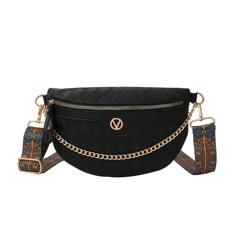 Diamond Lattice PU Leather Chain Waist Bag For Women