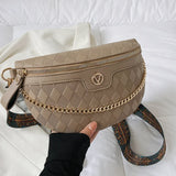 Diamond Lattice PU Leather Chain Waist Bag For Women