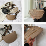 Diamond Lattice PU Leather Chain Waist Bag For Women