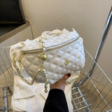 Diamond Lattice Applique Waist Bag Crossbody Chain PU Leather Fanny Pack