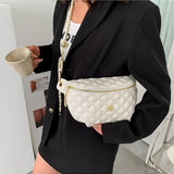 Diamond Lattice Applique Waist Bag Crossbody Chain PU Leather Fanny Pack
