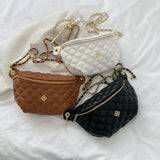 Diamond Lattice Applique Waist Bag Crossbody Chain PU Leather Fanny Pack