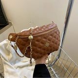 Diamond Lattice Applique Waist Bag Crossbody Chain PU Leather Fanny Pack