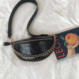Diamond Lattice PU Leather Chain Waist Bag for Women Wide Belt Strap Crossbody