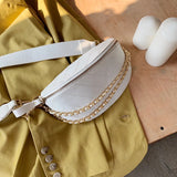 Diamond Lattice PU Leather Chain Waist Bag for Women Wide Belt Strap Crossbody
