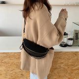 Diamond Lattice PU Leather Chain Waist Bag for Women Wide Belt Strap Crossbody