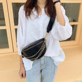 Diamond Lattice PU Leather Chain Waist Bag for Women Wide Belt Strap Crossbody