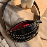Diamond Lattice PU Leather Chain Waist Bag for Women Wide Belt Strap Crossbody