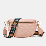 Diamond Lattice PU Leather Waist Bag for Women with Colourful Letter Strap